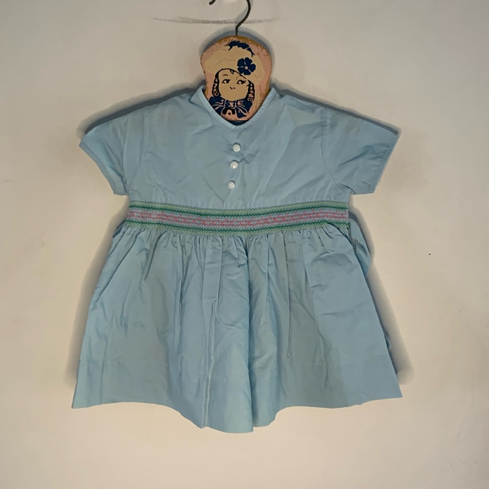 Vintage pastel blue dress with smocked waistband